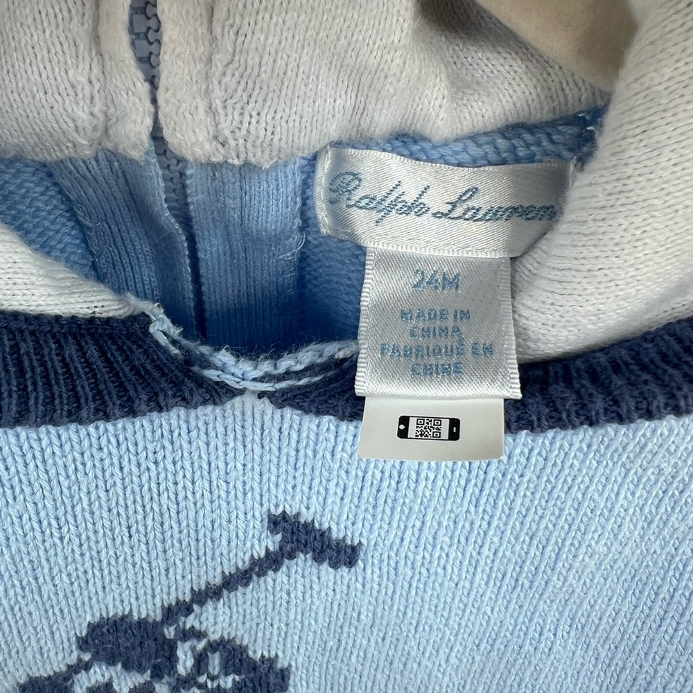 Ralph Lauren Light Blue Knit Hoodie with Navy Polo Logo - Toddler Boy 24 Months - Picture 5 of 8